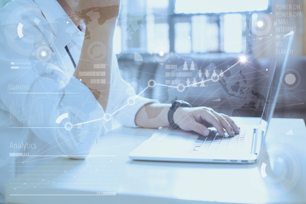 Graphicstock business concept businessman working laptop global strategy virtual iconinnovation graphs interface worldwide connection technology interface rosxdiideil