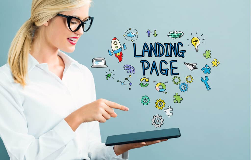 Graphicstock landing page text with business woman using a tablet bvsih2jvow